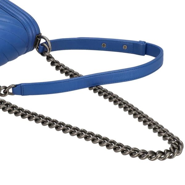 04213 6 Chanel Boy Chanel V Stitch Chain Shoulder Bag Blue