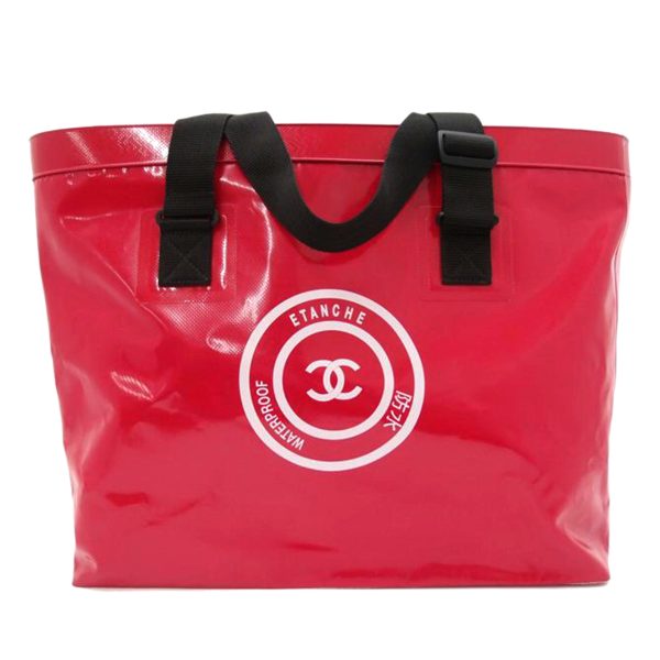 04292 1 Chanel Waterproof Etanche Red Vinyl Tote