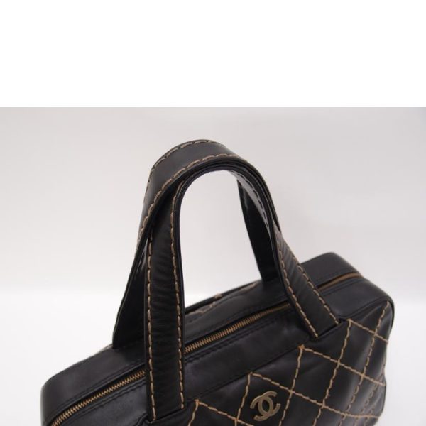 04339 4 Chanel Cocomark Leather Wild Stitch Mini Boston Handbag Black