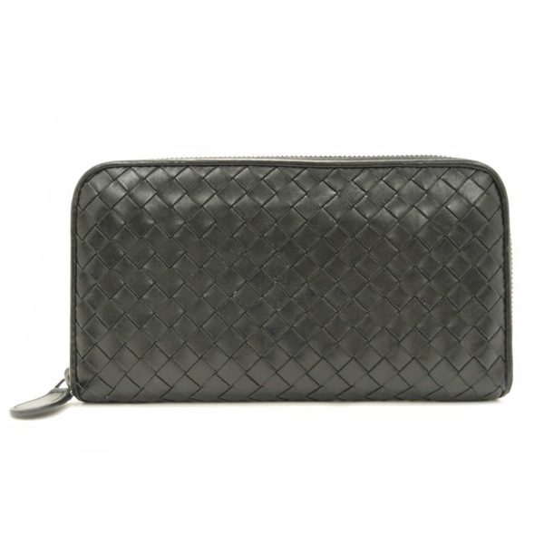 04605 1 BOTTEGA VENETA Intrecciato Round Zipper Long Wallet Black