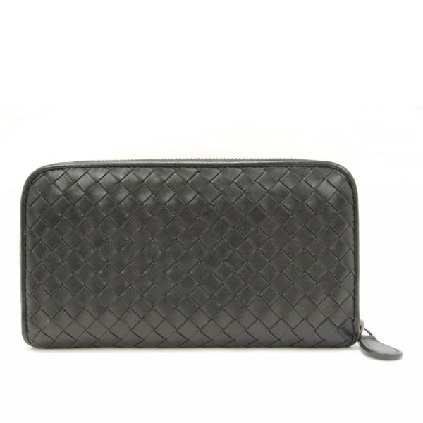 04605 2 BOTTEGA VENETA Intrecciato Round Zipper Long Wallet Black