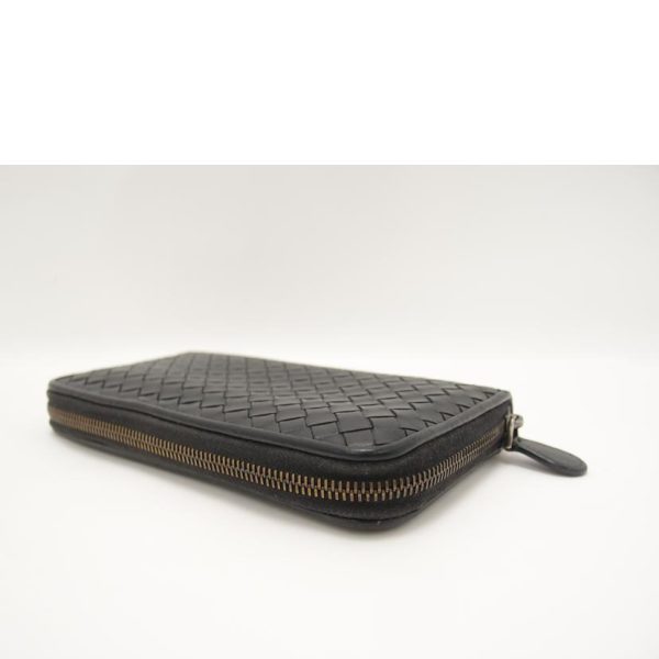 04605 3 BOTTEGA VENETA Intrecciato Round Zipper Long Wallet Black