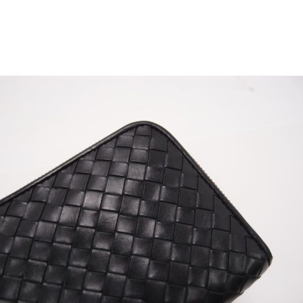 04605 7 BOTTEGA VENETA Intrecciato Round Zipper Long Wallet Black