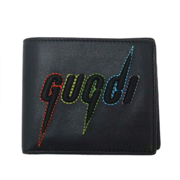 04698 1 Gucci Embroidered Bifold Billfold Wallet Black