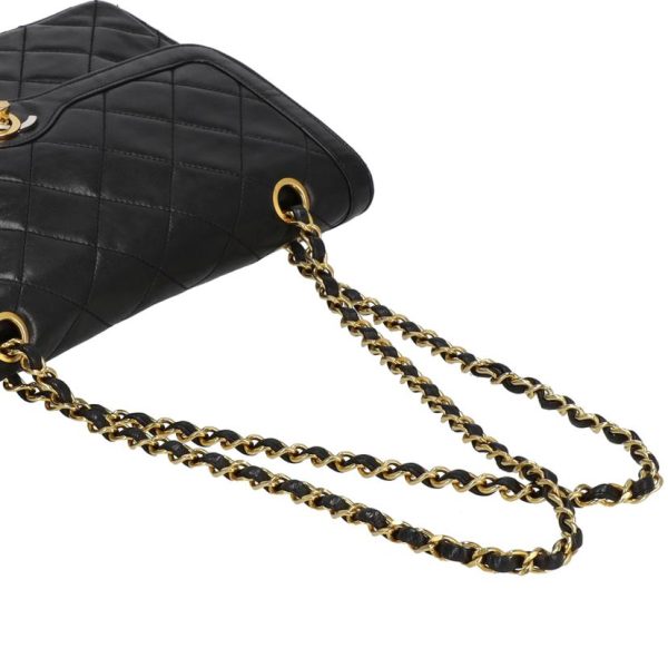 04756 4 Chanel Vintage Matelasse W Flap Chain Shoulder Bag Black