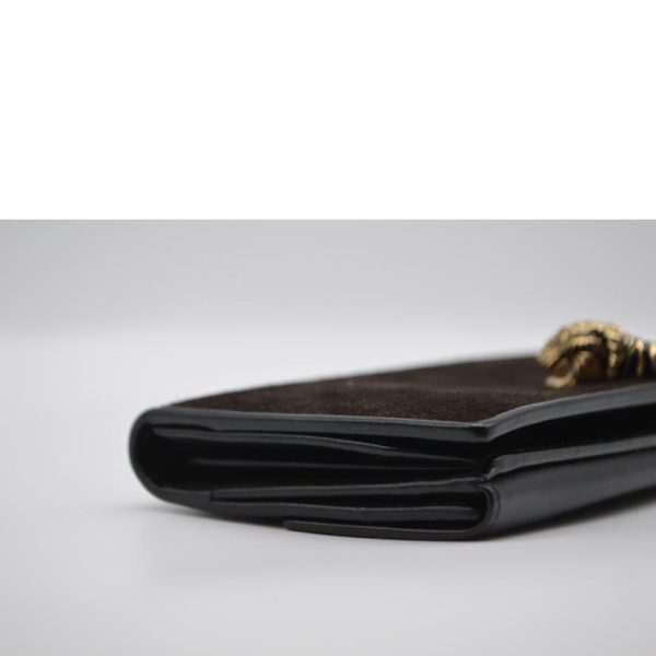 04892 4 Gucci Tiger Head Clip Suede Leather Long Wallet Brown