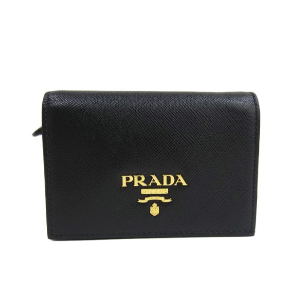 05014 1 Prada Saffiano Compact Wallet Black