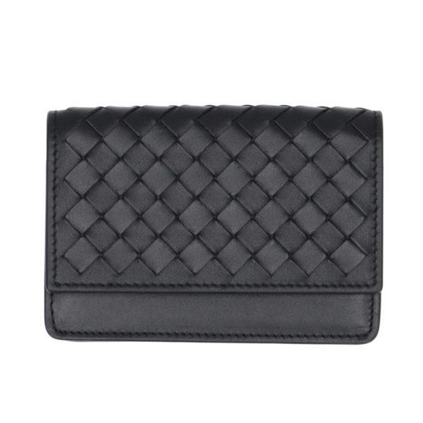 05040 1 Bottega Veneta Intrecciato Leather Card Case Black