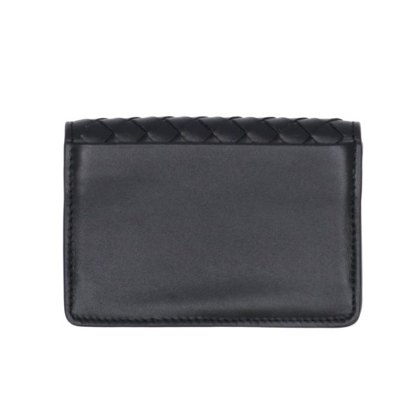 05040 2 Bottega Veneta Intrecciato Leather Card Case Black