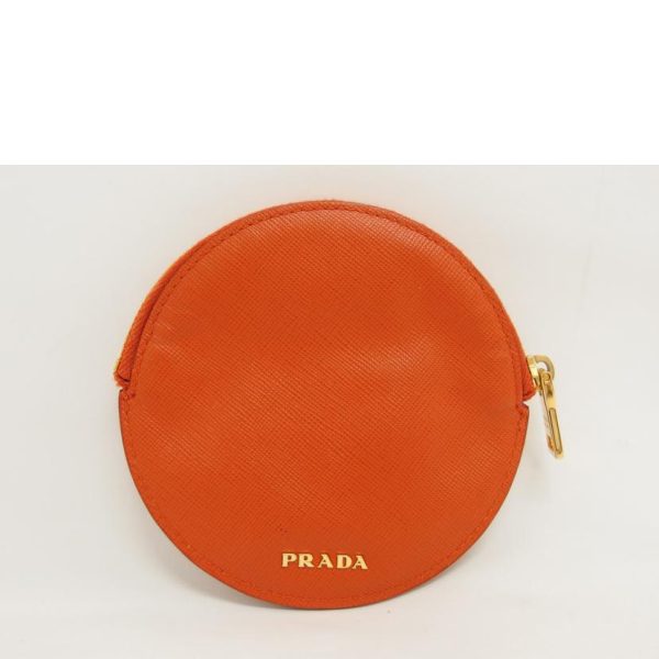 05095 2 Prada Saffiano Flower Round Coin Case Bag Black