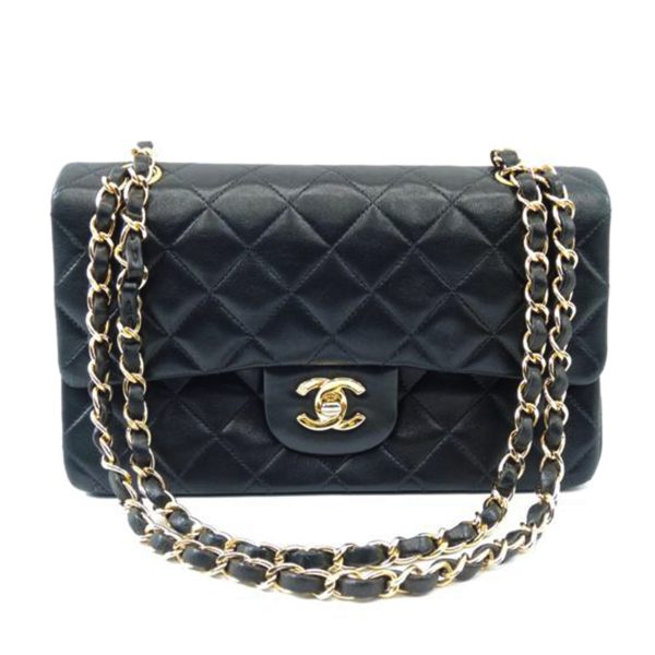 05518 1 Chanel Matelasse 25 Double Flap Chain Shoulder Bag Black