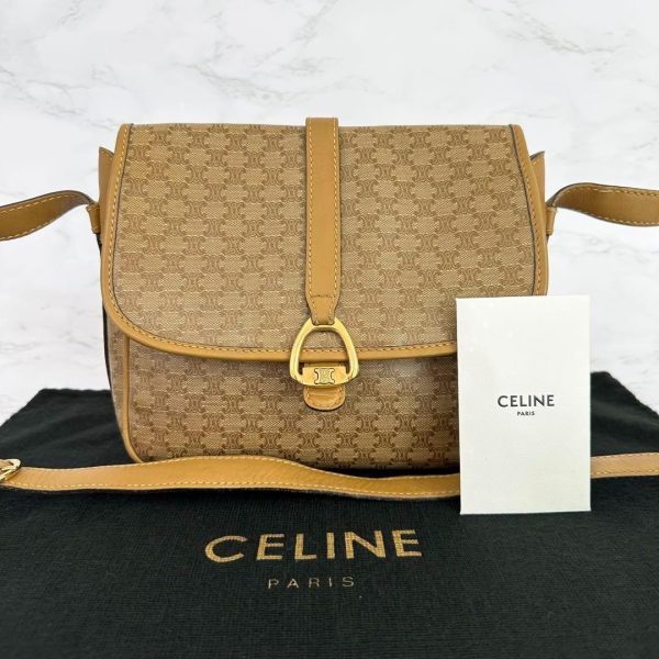 0578066 Celine Shoulder Bag Macadam Triomphe Brown Beige