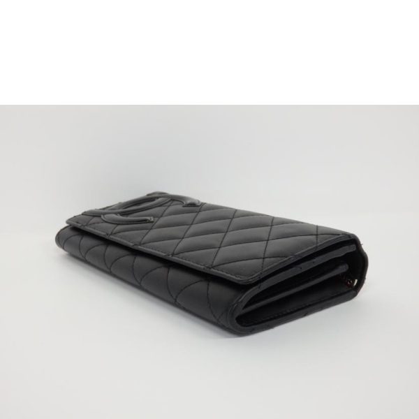 05933 3 CHANEL Cambon Line Long Wallet Black