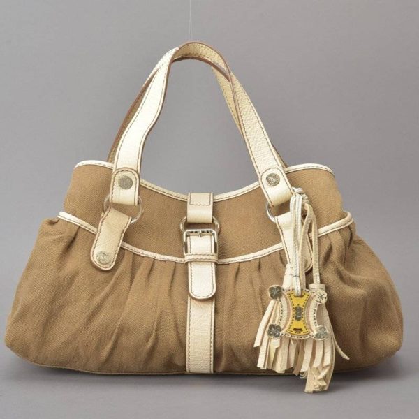 060107 33 0 Celine Handbag Triomphe Canvas Leather Beige