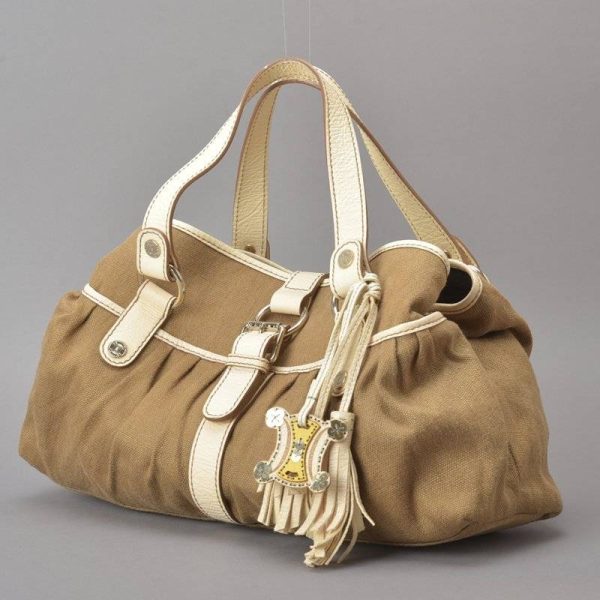 060107 33 1 Celine Handbag Triomphe Canvas Leather Beige