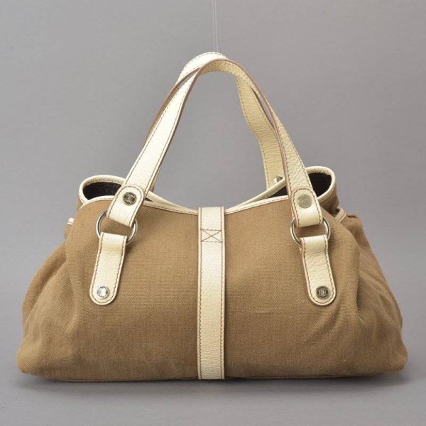 060107 33 3 Celine Handbag Triomphe Canvas Leather Beige