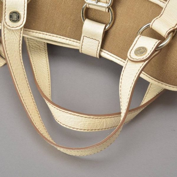 060107 33 6 Celine Handbag Triomphe Canvas Leather Beige