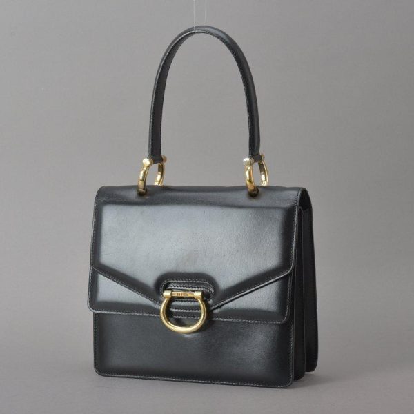 060218 12 0 Celine Leather Ring Hardware Handbag Black