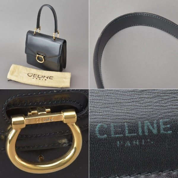 060218 12 6 Celine Leather Ring Hardware Handbag Black