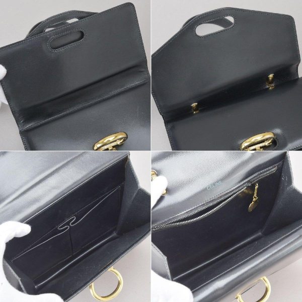 060218 12 8 Celine Leather Ring Hardware Handbag Black