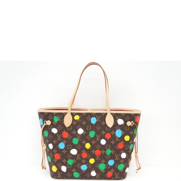 06170 2 Louis Vuitton Neverfull MM Painted Dot Kusama Bag Brown