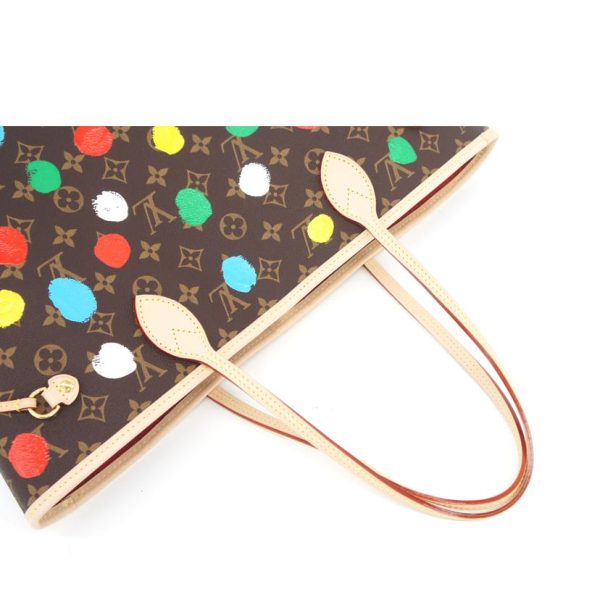 06170 4 Louis Vuitton Neverfull MM Painted Dot Kusama Bag Brown