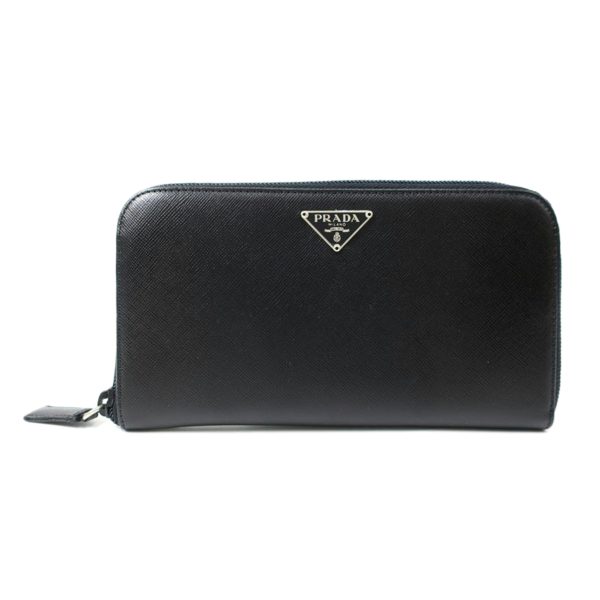 06748 1 PRADA Prada Round Zipper Long Wallet Portafolio Bag Black