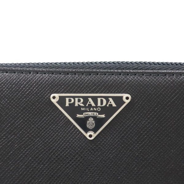 06748 2 PRADA Prada Round Zipper Long Wallet Portafolio Bag Black