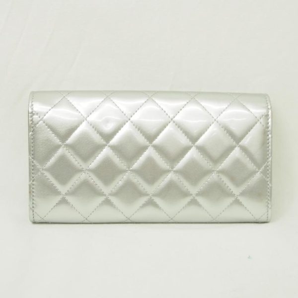 06908 2 Chanel Patent Matelasse Flap Wallet Silver