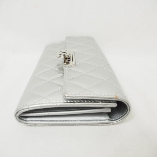 06908 3 Chanel Patent Matelasse Flap Wallet Silver