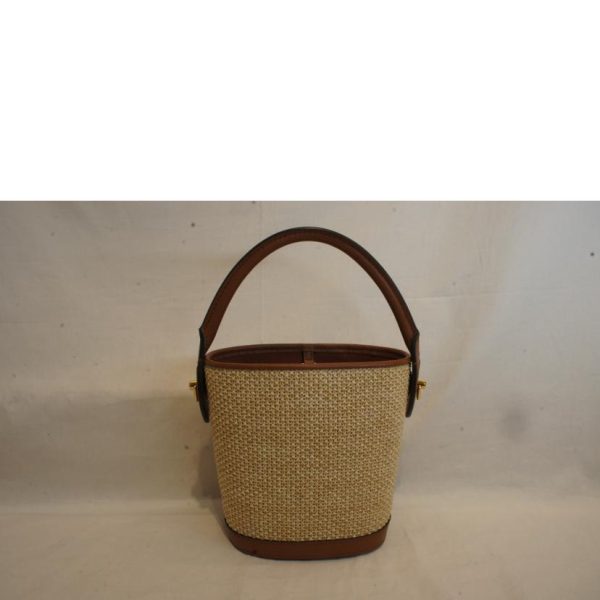 07695 2 Louis Vuitton Petit Bucket Knit Raffia Handbag LV Logo