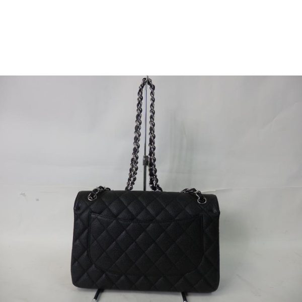 07726 2 Chanel Caviar Matelasse W Flap Chain Shoulder Bag Black