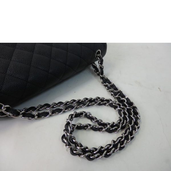 07726 5 Chanel Caviar Matelasse W Flap Chain Shoulder Bag Black