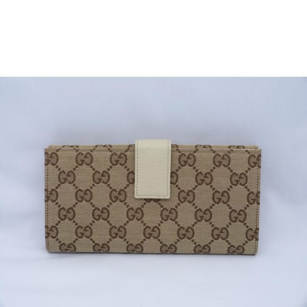 07777 2 Gucci GG Canvas W Hook Bi Fold Long Wallet Beige