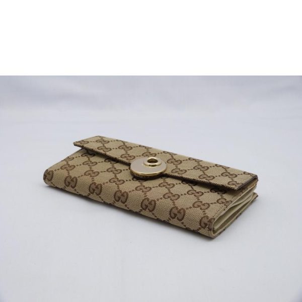 07777 3 Gucci GG Canvas W Hook Bi Fold Long Wallet Beige