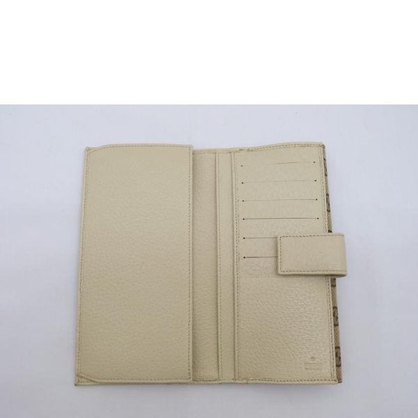 07777 4 Gucci GG Canvas W Hook Bi Fold Long Wallet Beige