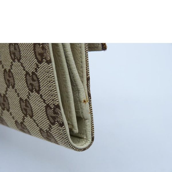 07777 9 Gucci GG Canvas W Hook Bi Fold Long Wallet Beige