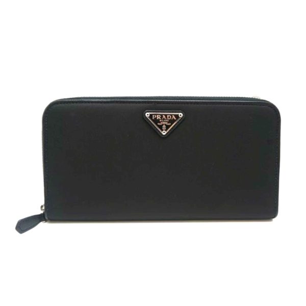 07887 1 Prada Tessuto Round Zip Long Wallet Black