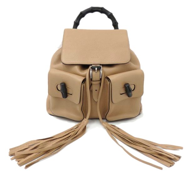 07979 1 Gucci Leather Fringe Bamboo Backpack Brown