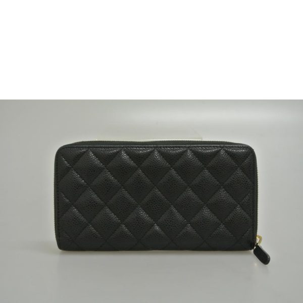 08180 2 CHANEL Round Zipper Long Wallet Caviar Skin Black