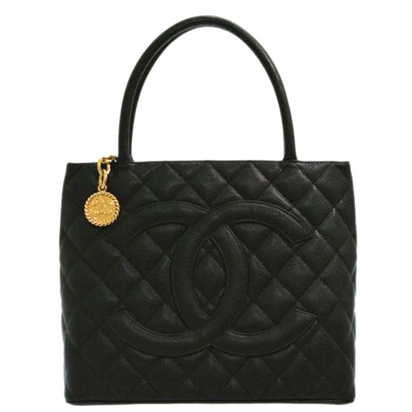 08296 1 CHANEL Reprint Tote Bag Caviar Skin Black Gold