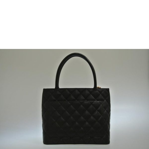 08296 2 CHANEL Reprint Tote Bag Caviar Skin Black Gold