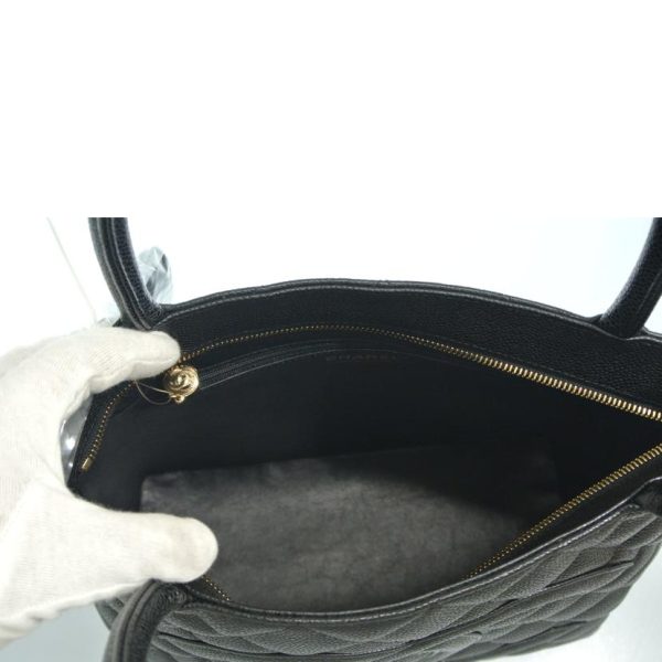 08296 5 CHANEL Reprint Tote Bag Caviar Skin Black Gold