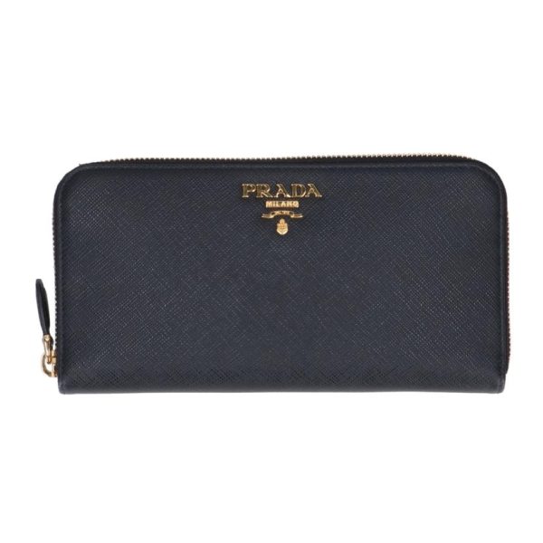 08414 1 Prada Round Zipper Long Wallet Bag Black