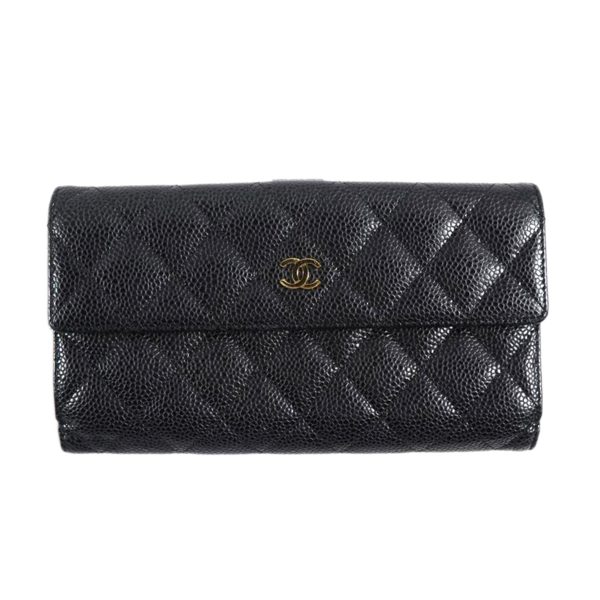 08691 1 Chanel Caviar Skin Matelassé W Hook Long Wallet