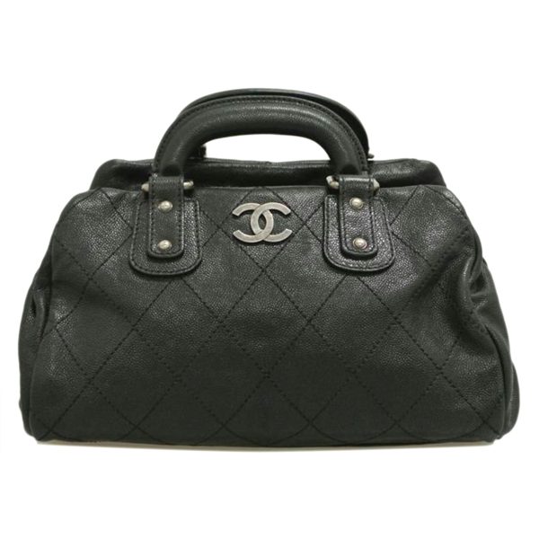 08692 1 CHANEL Boston Bag Stitch Caviar Skin Black