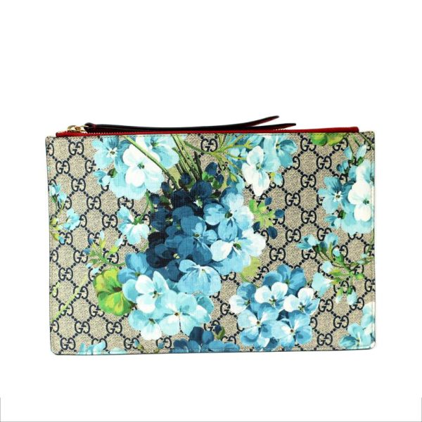 09022 1 Gucci GG Supreme Blooms Floral Pattern Clutch Bag Beige Red