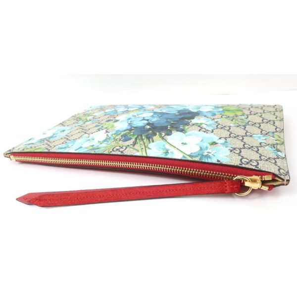 09022 6 Gucci GG Supreme Blooms Floral Pattern Clutch Bag Beige Red