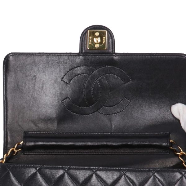 09109 10 Chanel Push Lock Lamb Chain Shoulder Bag Black