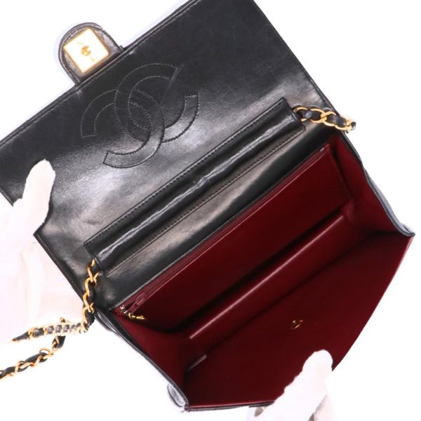 09109 5 Chanel Push Lock Lamb Chain Shoulder Bag Black